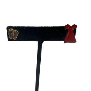 Red Dress Heart Pin & Vintage V Evers 1979 Baby Feet Pin Set of Two Lapel